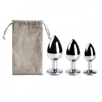 Metal Anal Plug 3 Pc Set w/Purple Jewels